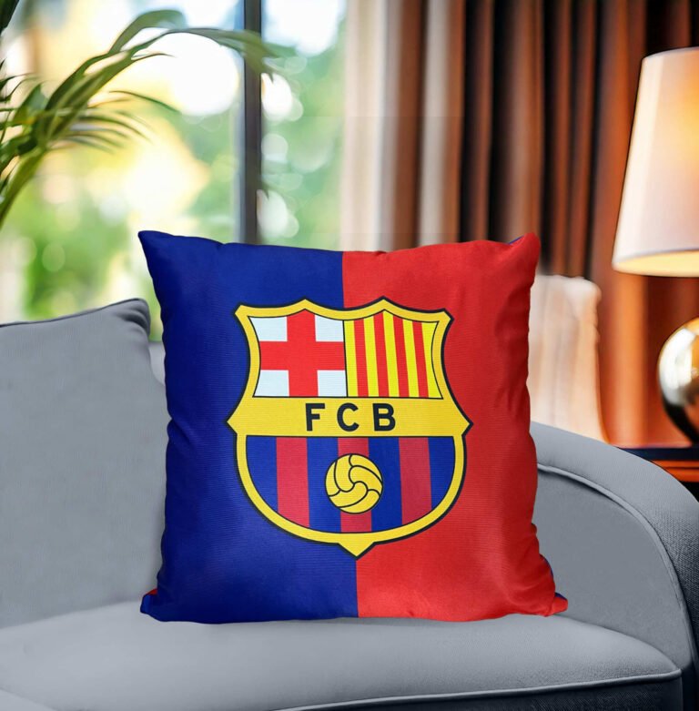 Red & Blue Color Cushion Cover FC Barcelona Logo Print 01- elitesaz.com